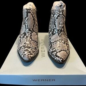 Werner - Blk/Wht/Gray - Alba Leather Snake Skin Ankle Boots - Size 7